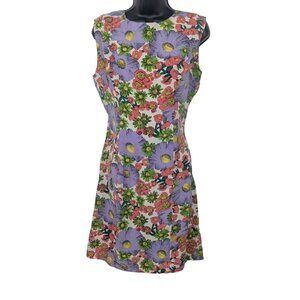 Vintage Royal Collection Shift Dress Women Size M 100% Silk  Floral Twee Office